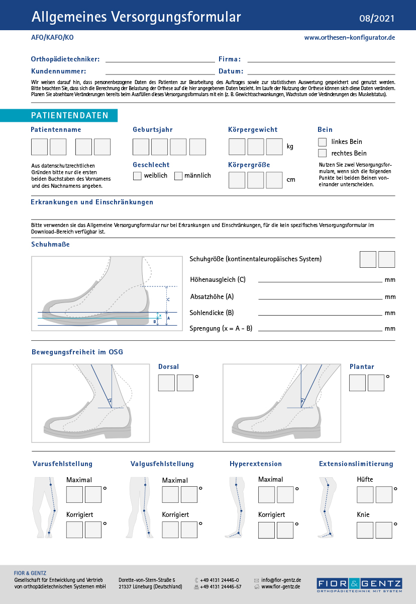 Allgemeines Versorgungsformular Allgemeines Versorgungsformular
