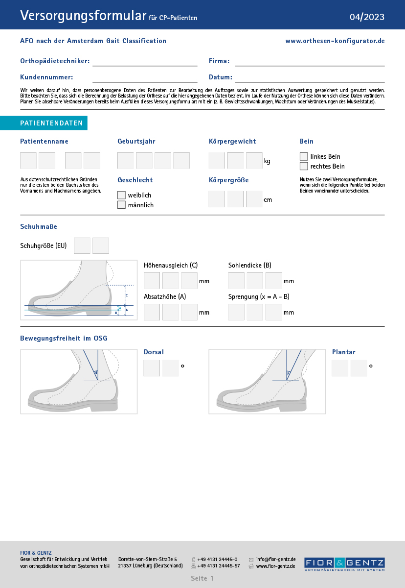 Versorgungsformular für CP-Patienten Versorgungsformular für CP-Patienten